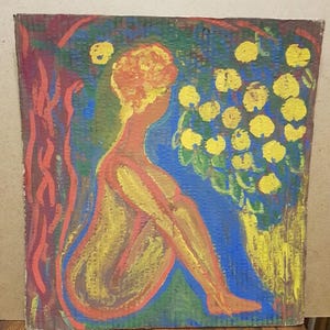 Woman, Ukrainian Vintage painting by Sergey Butko. Oil on Cardboard. Original Vintage Ukrainian Art.