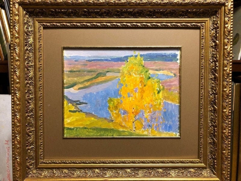 Zaporozhye, Ukrainian Vintage painting by Nikolay Glushchenko. Oil on Cardboard. Original Vintage Ukrainian Art.