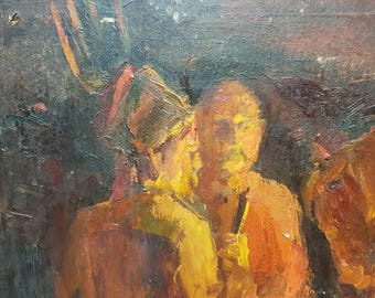 Cossacks, Ukrainian Vintage painting by Vyacheslav Lavrinenko. Oil on Cardboard. Original Vintage Ukrainian Art.