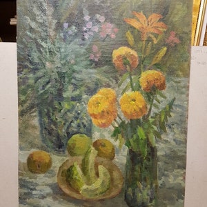 Flowers, Ukrainian Vintage painting by Aleksey Kogekov. Oil on Cardboard. Original Vintage Ukrainian Art.