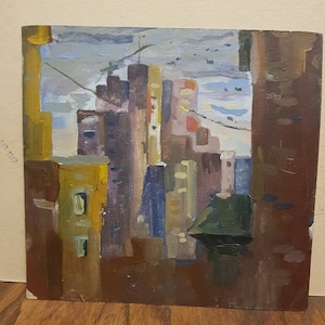Old City, Ukrainian Vintage painting by Popinova Galina. Oil on Cardboard. Original Vintage Ukrainian Art.