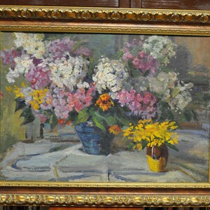 Beautiful Lilac, Ukrainian Vintage painting by Natalia Zaruba-Berlyavskaya. Oil on Cardboard. Original Vintage Ukrainian Art.