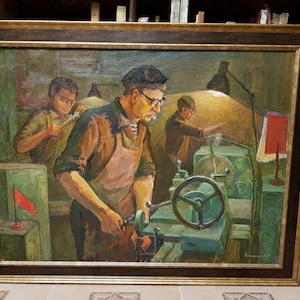 Factory Worker, Ukrainian Vintage painting by Anatoliy Timoshenko. Oil on Canvas. Original Vintage Ukrainian Art.