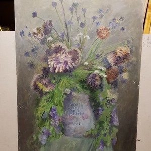 Flowers, Ukrainian Vintage painting by Aleksey Kogekov. Oil on Cardboard. Original Vintage Ukrainian Art.