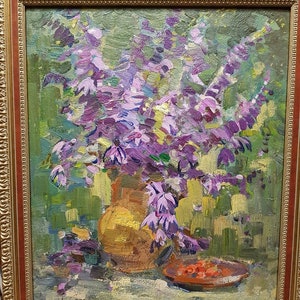 Flowers, Ukrainian Vintage painting by Nikolay Sokolov. Oil on Cardboard. Original Vintage Ukrainian Art.
