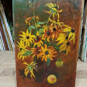 Flowers, Ukrainian Vintage painting by Viktor Tolochko. Oil on Cardboard. Original Vintage Ukrainian Art.