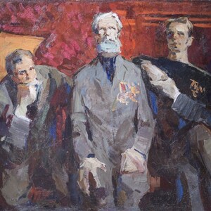 Meeting, Ukrainian Vintage painting by Anatoly Nasedkin. Oil on Canvas. Original Vintage Ukrainian Art.