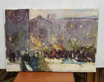 New Year Holidays, Ukrainian Vintage painting by Irina Yurova. Oil on Canvas. Original Vintage Ukrainian Art.