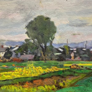 In the Garden of Lviv, Ukrainian Vintage painting by Mikhail Tkachenko. Oil on Cardboard. Original Vintage Ukrainian Art.