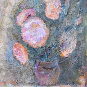 Bouquet, Ukrainian Vintage painting by Leonid Bondar. Oil on Cardboard. Original Vintage Ukrainian Art.