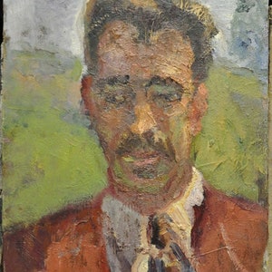 Male Portrait, Ukrainian Vintage painting by Mikhail Krivenko. Oil on Cardboard. Original Vintage Ukrainian Art.