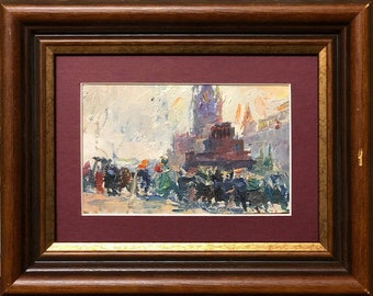 Moscow, Ukrainian Vintage painting by Tamara Naumova. Oil on Cardboard. Original Vintage Ukrainian Art.