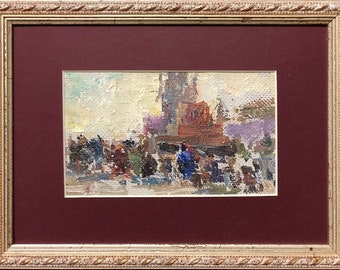 Moscow, Ukrainian Vintage painting by Tamara Naumova. Oil on Cardboard. Original Vintage Ukrainian Art.