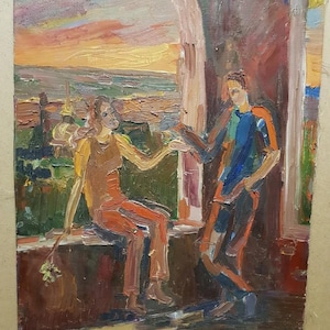 Love, Ukrainian Vintage painting by Popinova Galina. Oil on Canvas. Original Vintage Ukrainian Art.