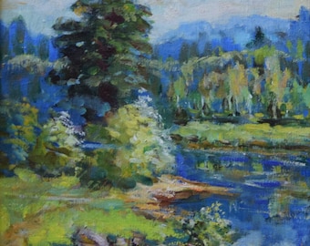 Summer Forest, Ukrainian Vintage painting by Alexander Serkov. Oil on Canvas. Original Vintage Ukrainian Art.