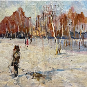 Winter, Ukrainian Vintage painting by Nikolay Kozhukhovsky. Oil on Canvas. Original Vintage Ukrainian Art.