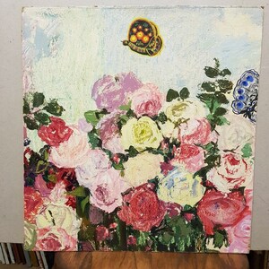 Flowers, Ukrainian Vintage painting by Anna Kholoptseva. Oil on Cardboard. Original Vintage Ukrainian Art.