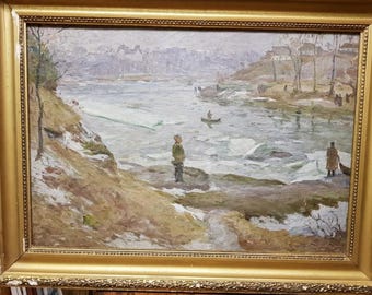 Winter Landscape, Ukrainian Vintage painting by Raisa Kuzina. Oil on Canvas. Original Vintage Ukrainian Art.