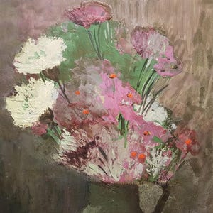 Flowers, Ukrainian Vintage painting by Georgiy Kosmachov. Oil on Cardboard. Original Vintage Ukrainian Art.
