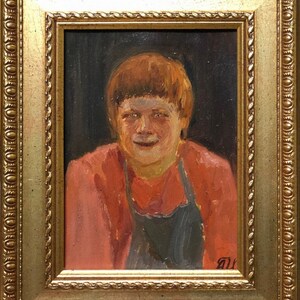 Portrait, Ukrainian Vintage painting by Anna Khomyakova. Oil on Cardboard. Original Vintage Ukrainian Art.