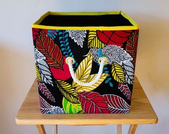 Collapsible Storage Bin | Floral African Wax Ankara | Storage Cube Organizer With Handles | Fabric Bin | Planter Cover