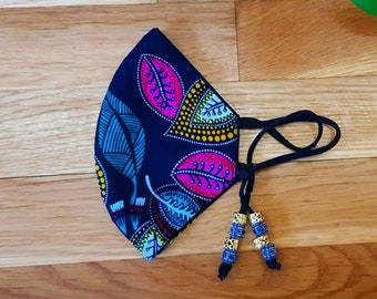 African Wax Print Beaded Adjustable Face Masks |100% cotton |Reusable, Washable, Breathable |Adult face mask |Cloth face mask |Face covering