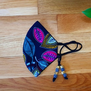 African Wax Print Beaded Adjustable Face Masks 100% cotton Reusable, Washable, Breathable Adult face mask Cloth face mask Face covering image 1