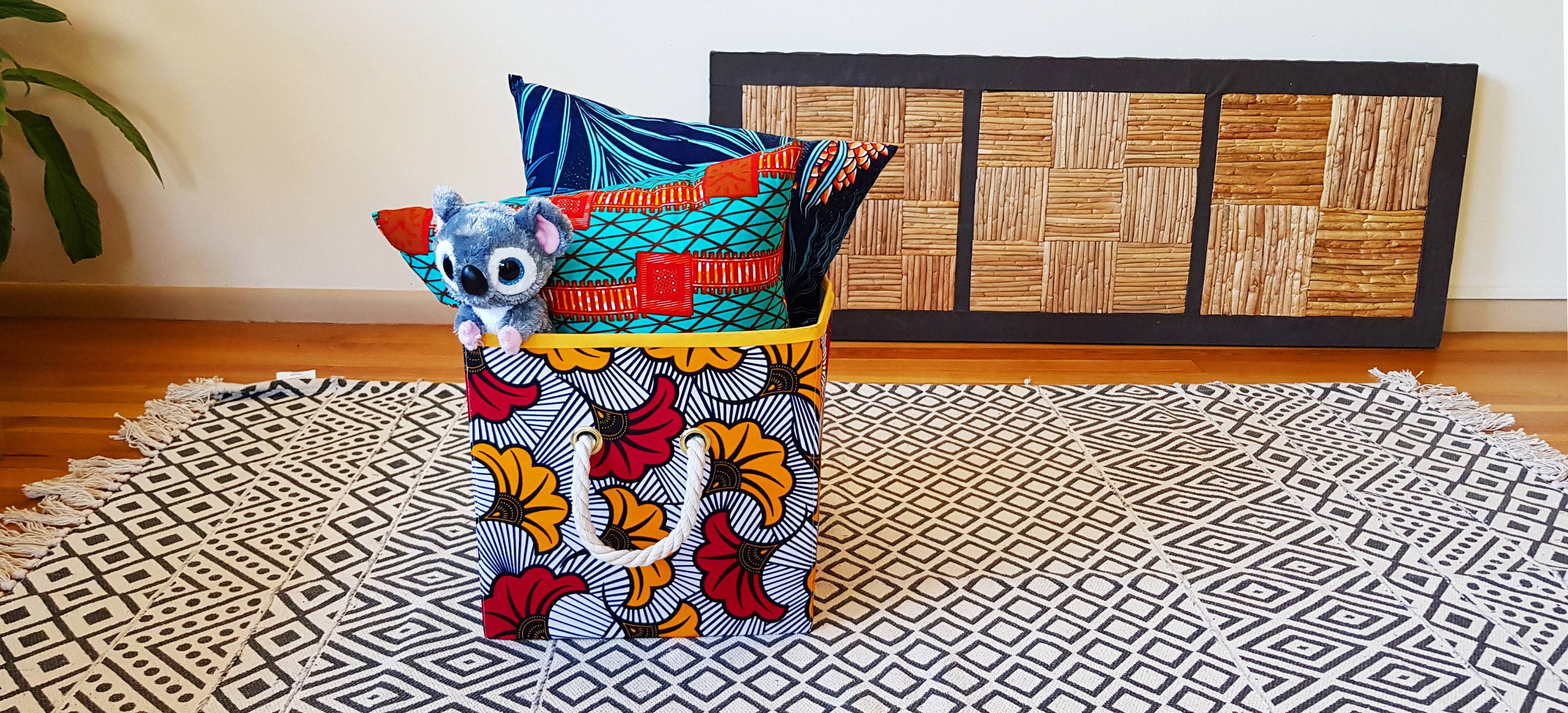 | de Bac Stockage Réductible | Rouge/Blanc/Jaune African Wax Ankara Print Organisateur Cube avec Poi