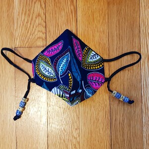 African Wax Print Beaded Adjustable Face Masks 100% cotton Reusable, Washable, Breathable Adult face mask Cloth face mask Face covering image 4