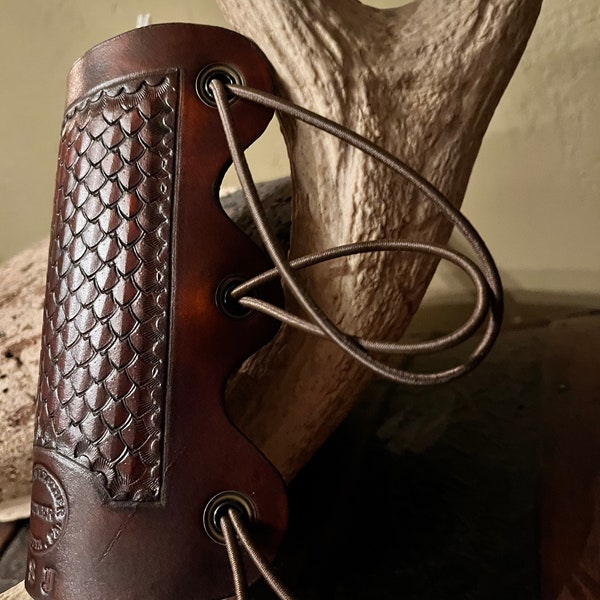 Witmer Custom Leather handcrafted tooled traditional archery arm guard , personalized free