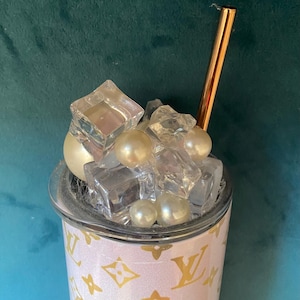 Faux Ice Cubes and Pearls Topper Lid For Skinny Stainless Steel Tumbler 20 oz