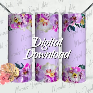 Orchids 20oz  skinny straight tumbler png file template.  Digital Download