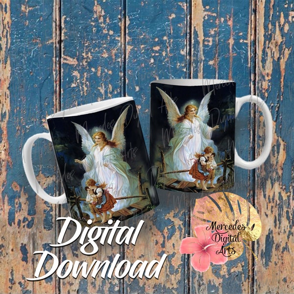 Guardian Angel 15 oz mug png sublimation template.  Digital Download