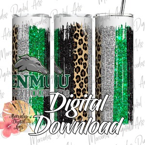 Greyhounds Green Glitter Brushstrokes 20 oz skinny straight tumbler template.  Digital Download