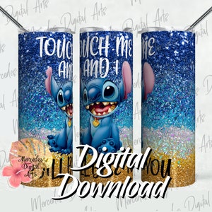 Touch Me Blue 20oz skinny straight tumbler template.  Digital Download