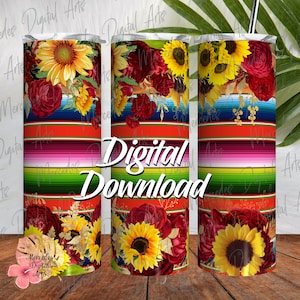Sarape Sunflowers And Roses 20oz skinny straight tumbler template.  Digital Download