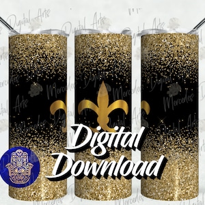FleurDeLis Gold On Black  20oz skinny straight tumbler template.  Digital Download