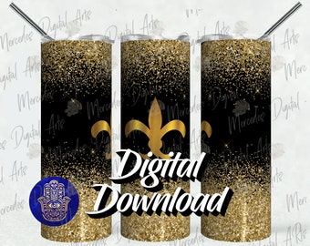 FleurDeLis Gold On Black  20oz skinny straight tumbler template.  Digital Download