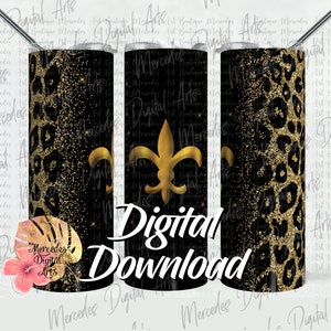 FleurDeLis Gold On Black Cheetah 20オンス スキニー ストレート タンブラー テンプレート。デジタル ダウンロード