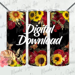 Tournesols et roses Modèle de gobelet droit maigre de 20 oz. Téléchargement numérique