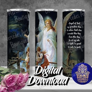 Guardian Angel 20oz skinny straight tumbler template.     English and Spanish versions included. Digital Download
