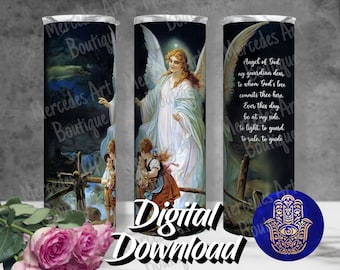 Guardian Angel 20oz skinny straight tumbler template.     English and Spanish versions included. Digital Download