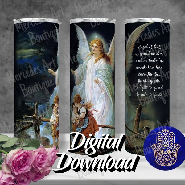 Guardian Angel 20oz skinny straight tumbler template.     English and Spanish versions included. Digital Download