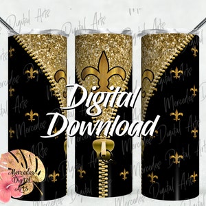 FleurDeLis Gold Zipper On Black 20oz skinny straight tumbler template.  Digital Download