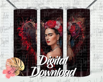 Frida Bleeding Heart PNG Wrap.  20 oz skinny straight tumbler template