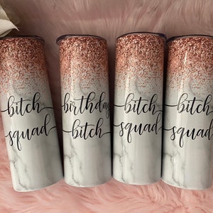 Falling Glitter (Simulated) On Marble Personalized Skinny Stainless Steel Tumbler Rose Gold Glitter