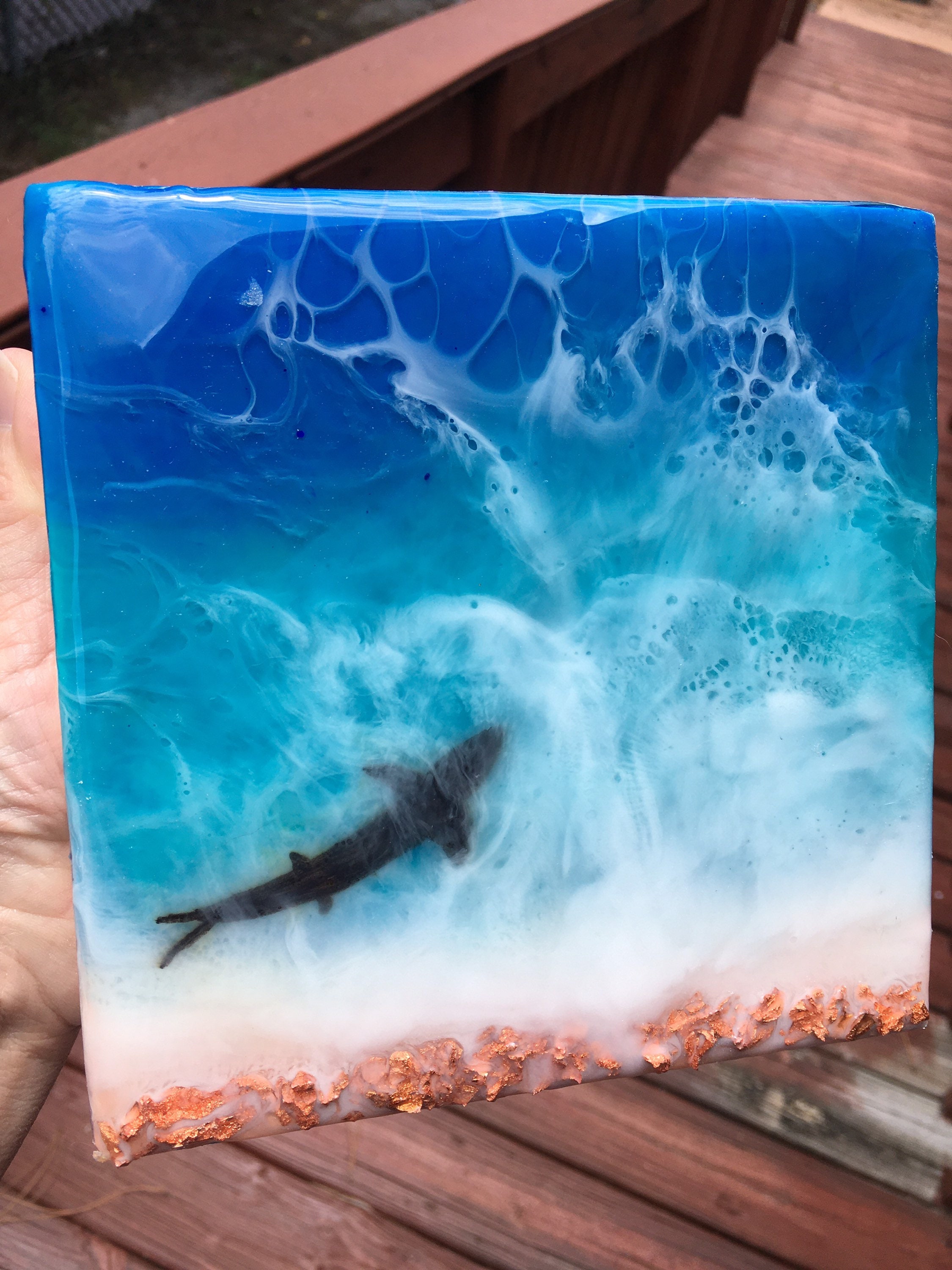 6x6 Resin Pour on Wood Panel Ocean Theme Etsy