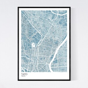 Taito, Tokyo Map Print Many Colours Fast Delivery Scandi // Vintage // Retro // Poster Printed on Art Quality Paper Pastel Blue