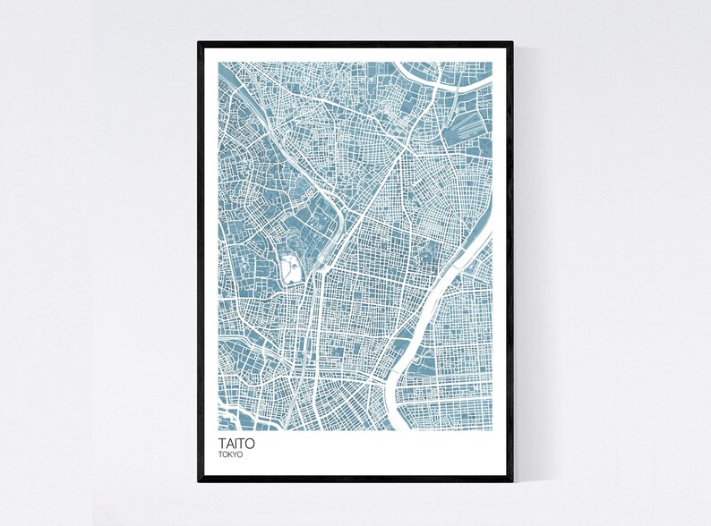 Taito, Tokyo Map Print Many Colours Fast Delivery Scandi // Vintage // Retro // Poster Printed on Art Quality Paper Pastel Blue