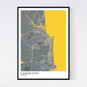 Sunshine Coast Map Print Many Colours Fast Delivery Scandi // Vintage ...